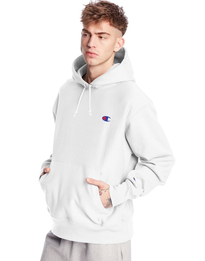 Champion Reverse Weave C Logo Erkek Kapşonlu Sweatshirt Beyaz ( IUTBWE418 )